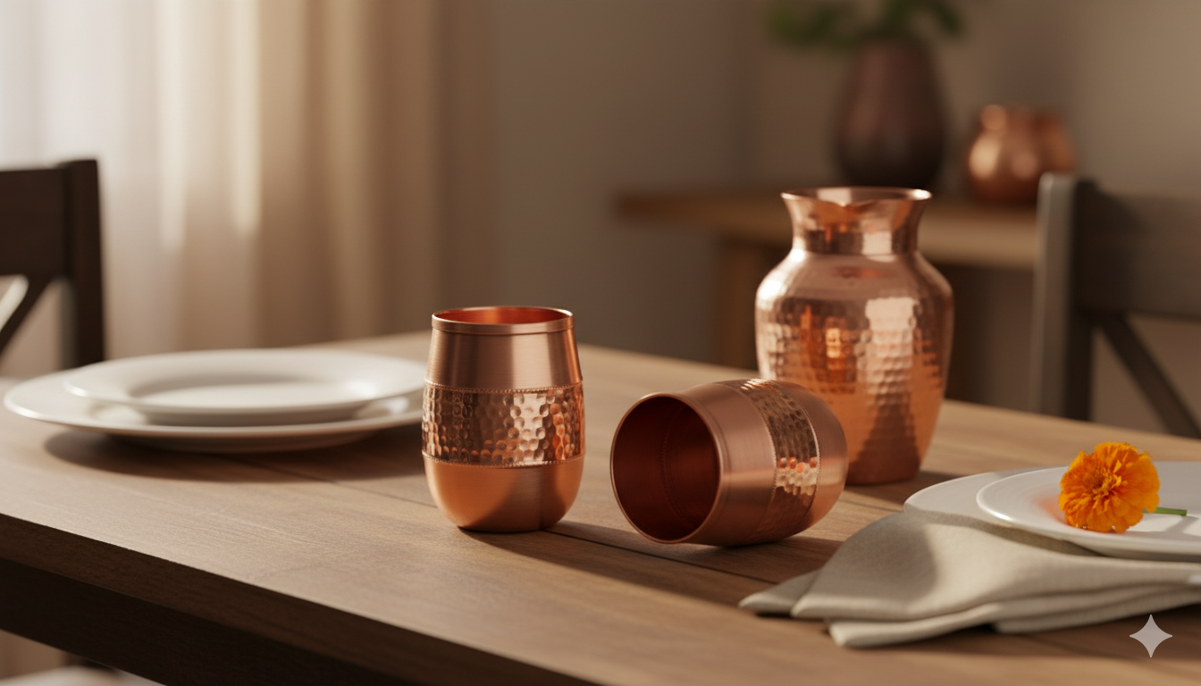 Vintage Dholak Copper Glass Copper product view 2 - Viviana London artisan collection